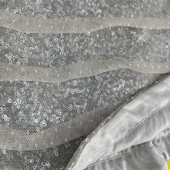 Express Sequin Mini Dress with Gathered Polka Dot Mesh Overlay, Size 0 - Picture 5 of 11